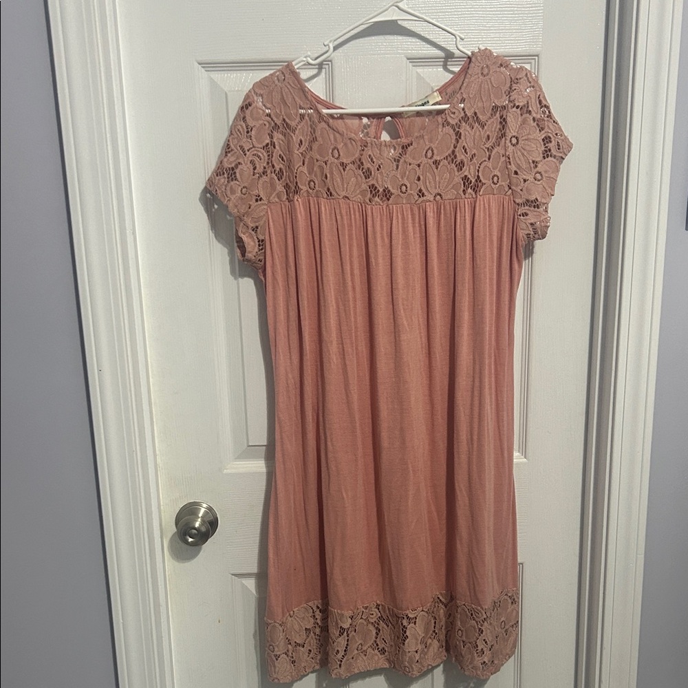Chic Lace Detail Blush Dress